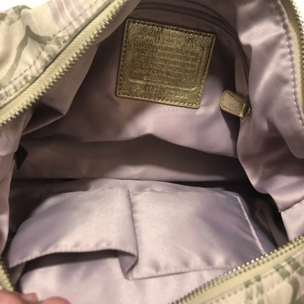 Coach signature plaid and purple hobo bag